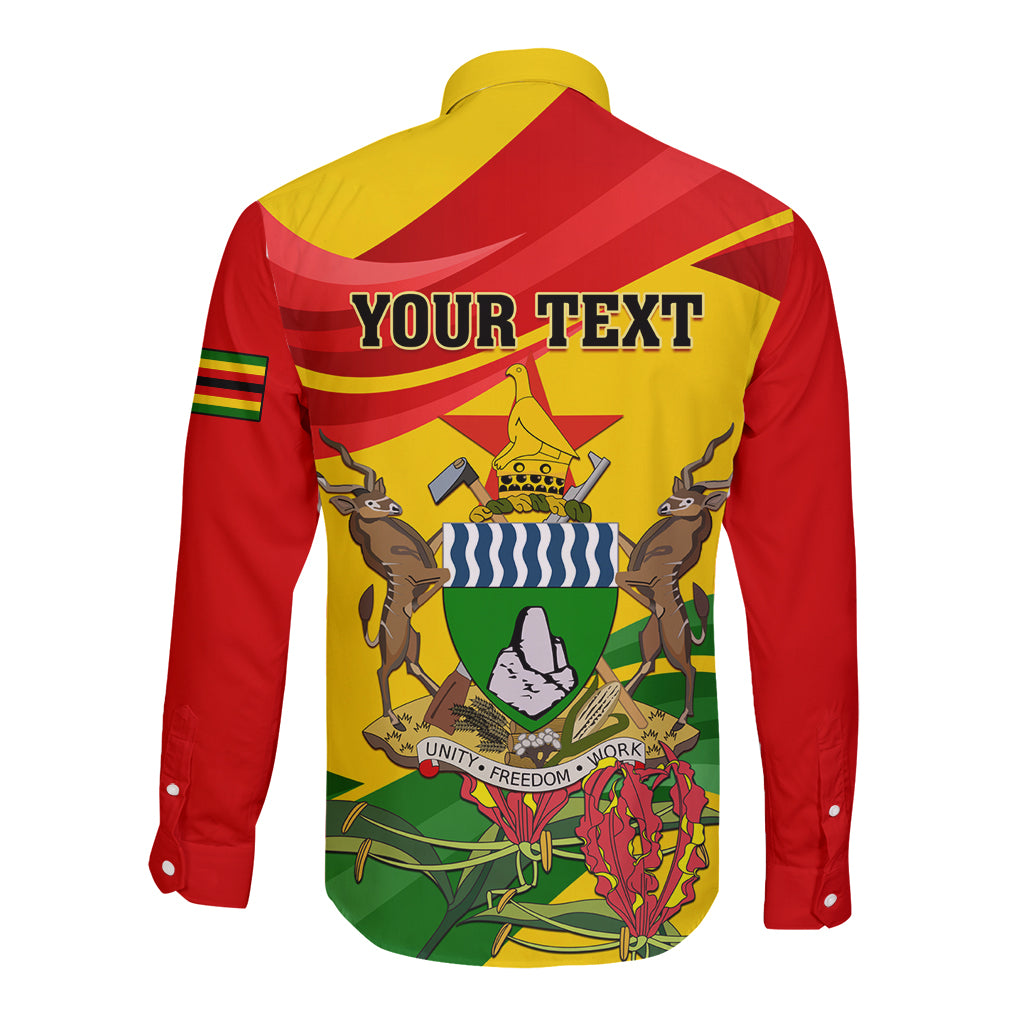 Zimbabwe Independence Day Long Sleeve Button Shirt Chapungu Bird With Flame Lily - Wonder Print Shop