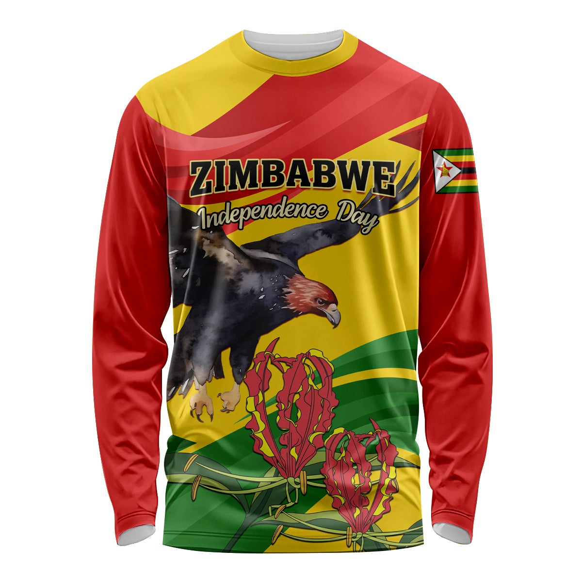 Zimbabwe Independence Day Long Sleeve Shirt Chapungu Bird With Flame Lily - Wonder Print Shop