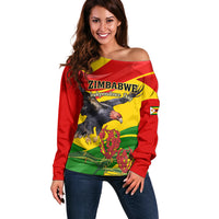 Zimbabwe Independence Day Off Shoulder Sweater Chapungu Bird With Flame Lily - Wonder Print Shop