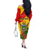 Zimbabwe Independence Day Off The Shoulder Long Sleeve Dress Chapungu Bird With Flame Lily - Wonder Print Shop