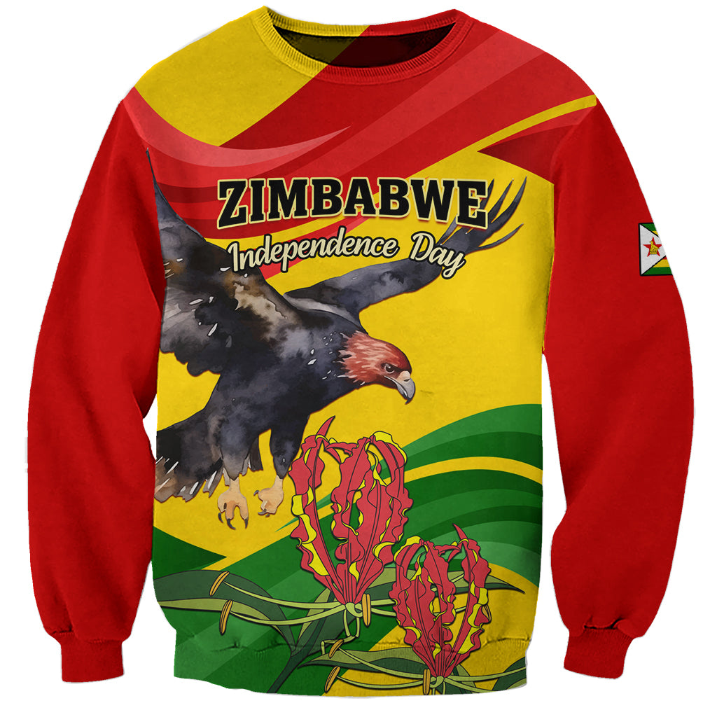Zimbabwe Independence Day Sweatshirt Chapungu Bird With Flame Lily - Wonder Print Shop