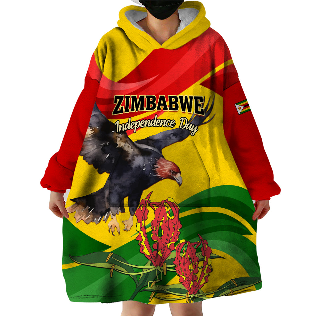 Zimbabwe Independence Day Wearable Blanket Hoodie Chapungu Bird With Flame Lily - Wonder Print Shop