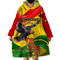 Zimbabwe Independence Day Wearable Blanket Hoodie Chapungu Bird With Flame Lily - Wonder Print Shop