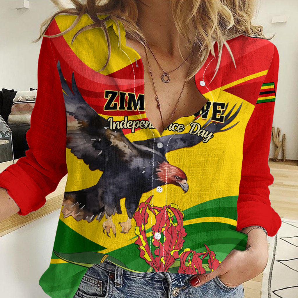 Zimbabwe Independence Day Women Casual Shirt Chapungu Bird With Flame Lily - Wonder Print Shop