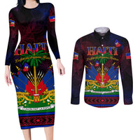Haitian Flag Day Couples Matching Long Sleeve Bodycon Dress and Long Sleeve Button Shirt La fete du drapeau Haitien - Wonder Print Shop