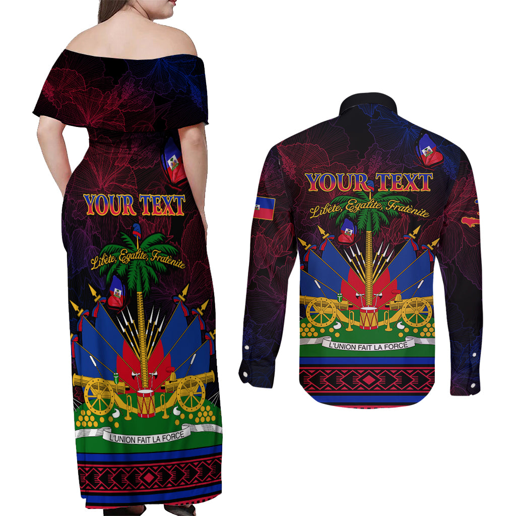 Haitian Flag Day Couples Matching Off Shoulder Maxi Dress and Long Sleeve Button Shirt La fete du drapeau Haitien - Wonder Print Shop