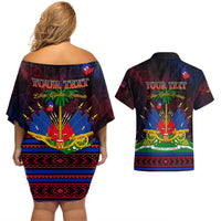 Haitian Flag Day Couples Matching Off Shoulder Short Dress and Hawaiian Shirt La fete du drapeau Haitien - Wonder Print Shop