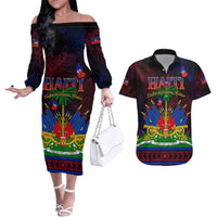 Haitian Flag Day Couples Matching Off The Shoulder Long Sleeve Dress and Hawaiian Shirt La fete du drapeau Haitien - Wonder Print Shop