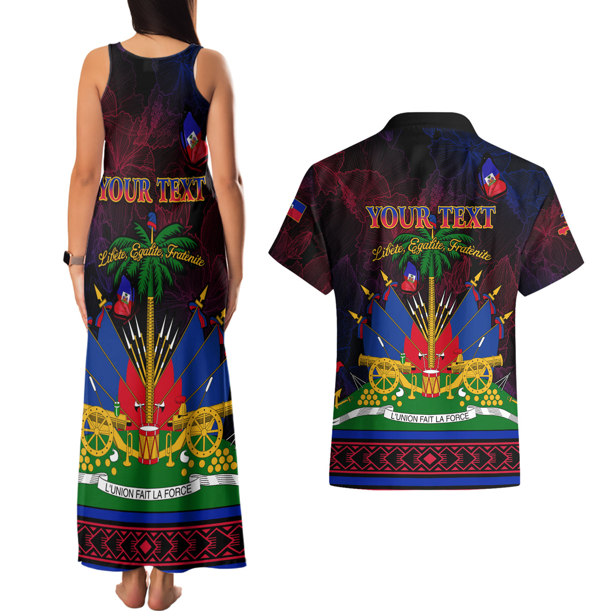 Haitian Flag Day Couples Matching Tank Maxi Dress and Hawaiian Shirt La fete du drapeau Haitien - Wonder Print Shop