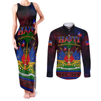 Haitian Flag Day Couples Matching Tank Maxi Dress and Long Sleeve Button Shirt La fete du drapeau Haitien - Wonder Print Shop