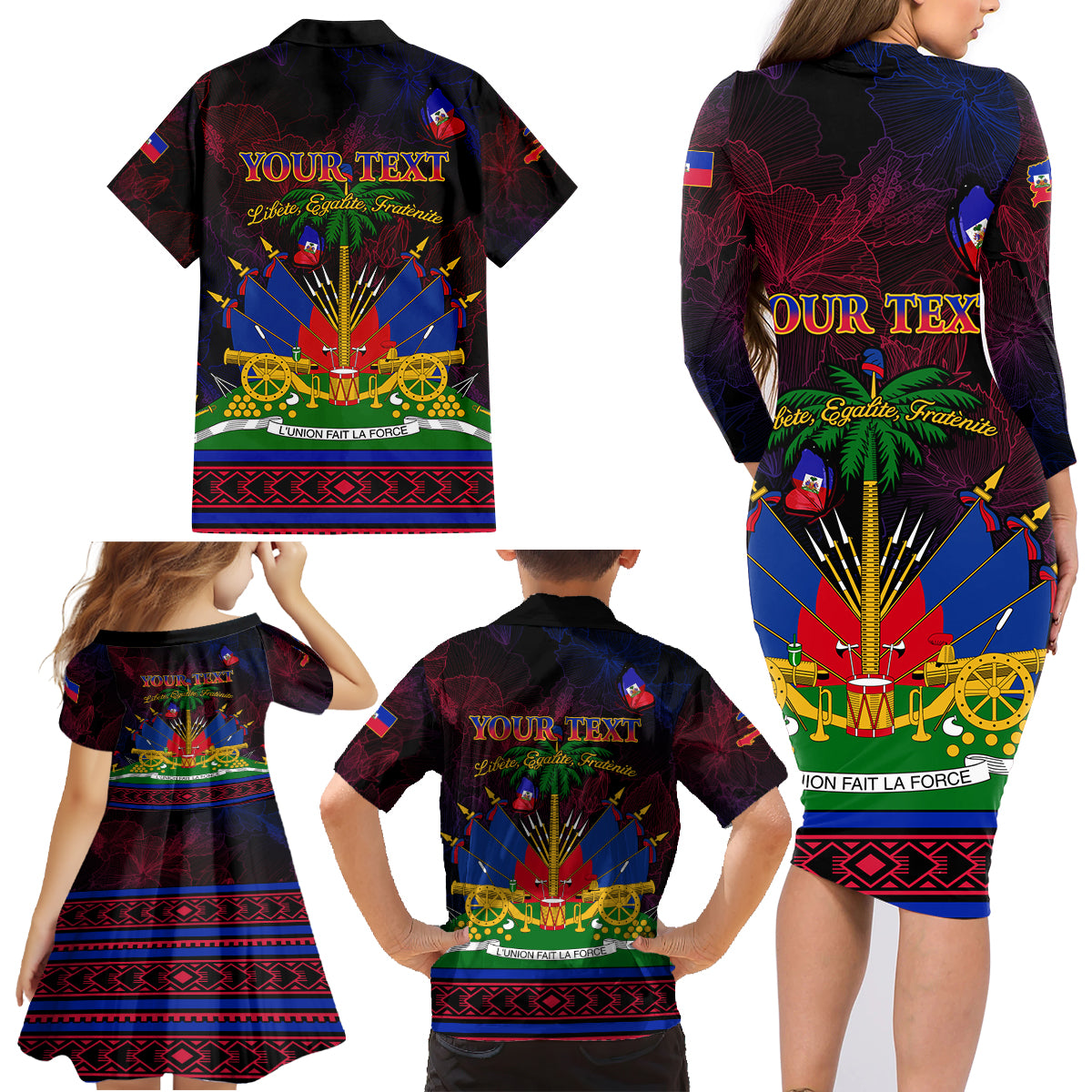 Haitian Flag Day Family Matching Long Sleeve Bodycon Dress and Hawaiian Shirt La fete du drapeau Haitien - Wonder Print Shop