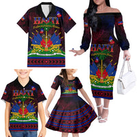 Haitian Flag Day Family Matching Off Shoulder Long Sleeve Dress and Hawaiian Shirt La fete du drapeau Haitien - Wonder Print Shop