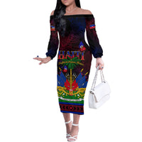 Haitian Flag Day Family Matching Off Shoulder Long Sleeve Dress and Hawaiian Shirt La fete du drapeau Haitien - Wonder Print Shop