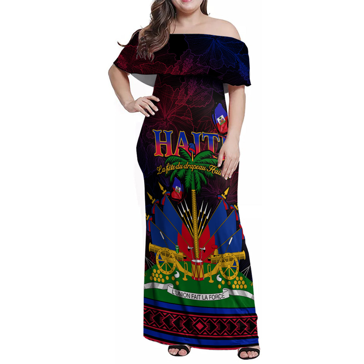 Haitian Flag Day Family Matching Off Shoulder Maxi Dress and Hawaiian Shirt La fete du drapeau Haitien - Wonder Print Shop