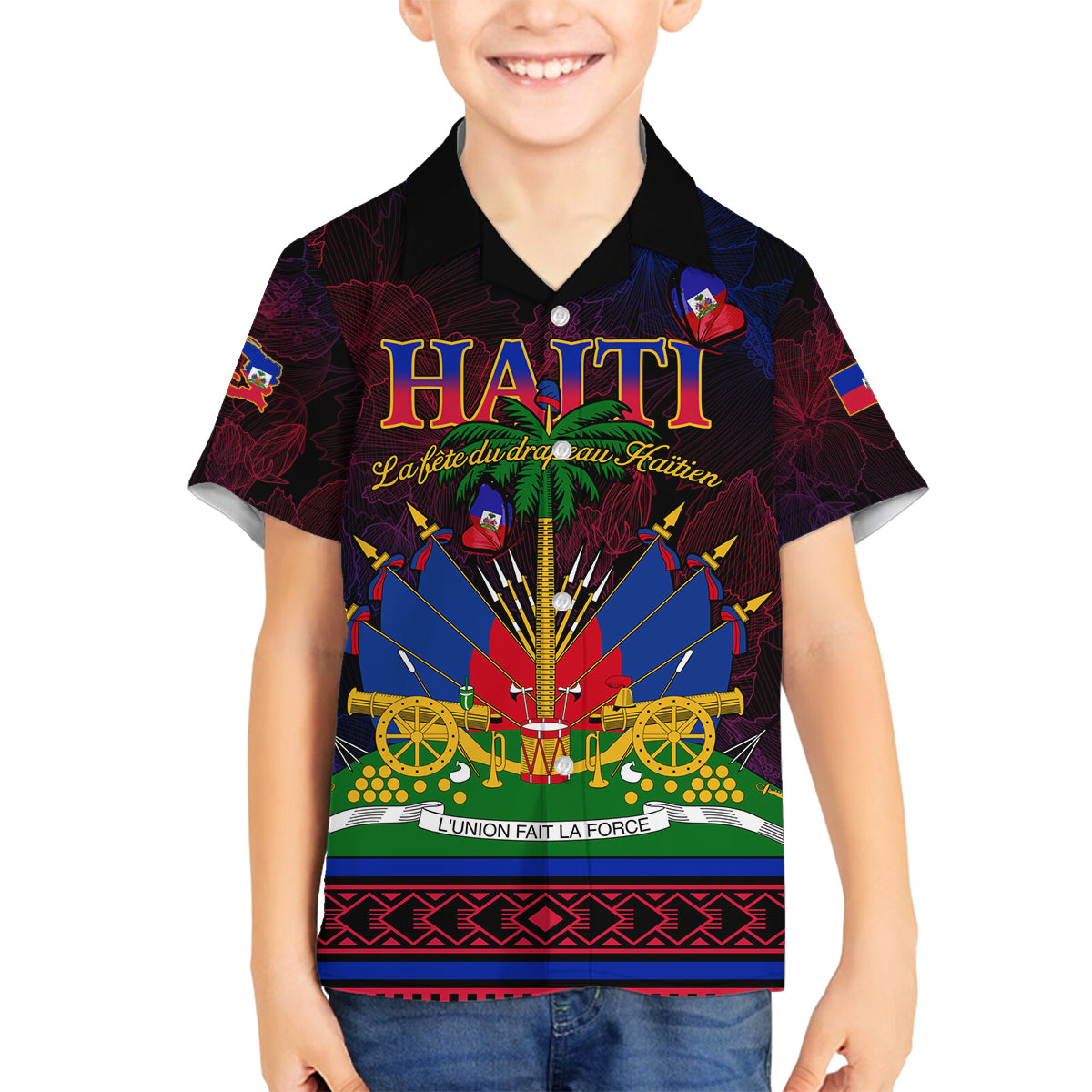 Haitian Flag Day Family Matching Off Shoulder Maxi Dress and Hawaiian Shirt La fete du drapeau Haitien - Wonder Print Shop