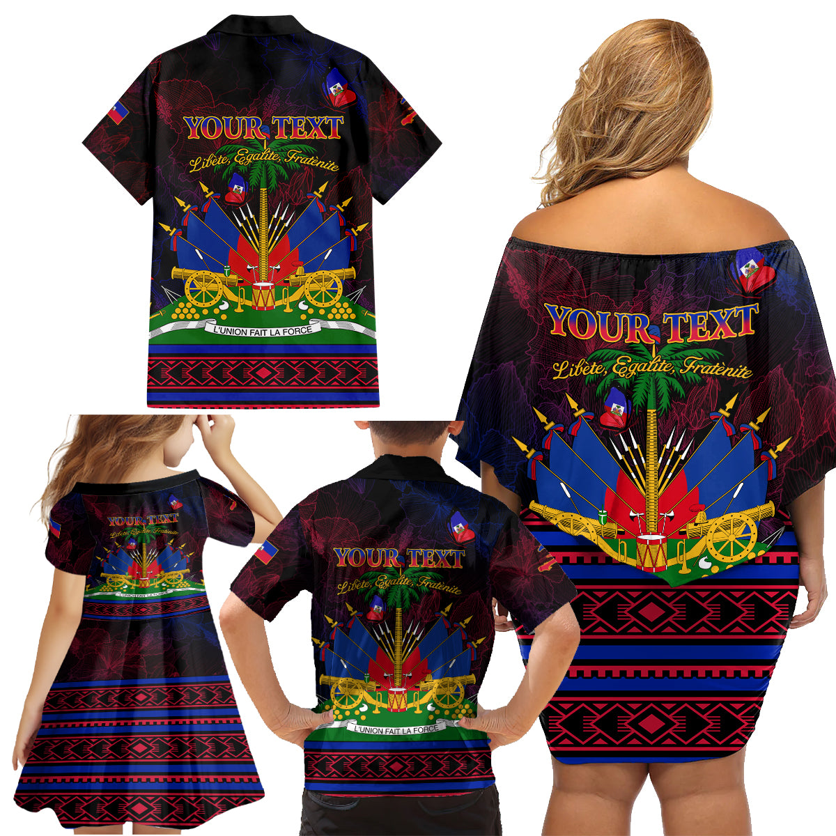 Haitian Flag Day Family Matching Off Shoulder Short Dress and Hawaiian Shirt La fete du drapeau Haitien - Wonder Print Shop