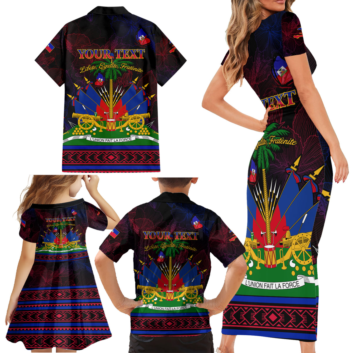 Haitian Flag Day Family Matching Short Sleeve Bodycon Dress and Hawaiian Shirt La fete du drapeau Haitien - Wonder Print Shop