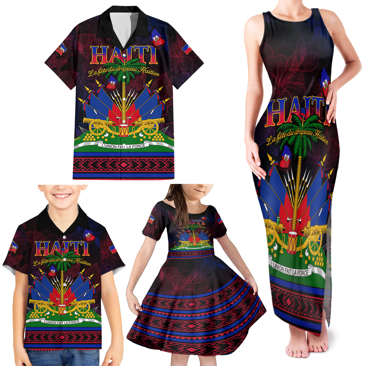 Haitian Flag Day Family Matching Tank Maxi Dress and Hawaiian Shirt La fete du drapeau Haitien - Wonder Print Shop