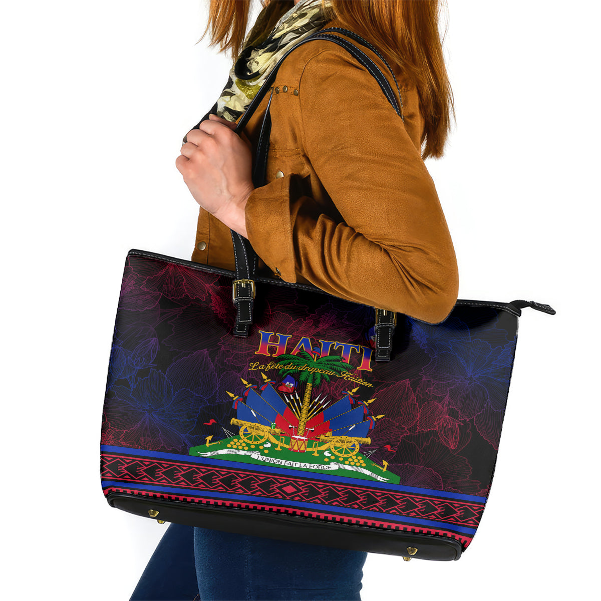Haitian Flag Day Leather Tote Bag La fete du drapeau Haitien - Wonder Print Shop