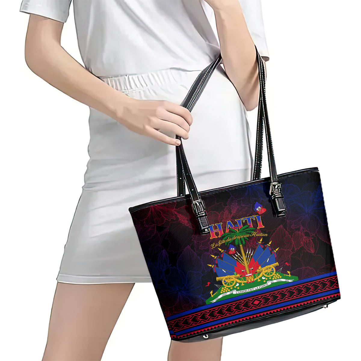 Haitian Flag Day Leather Tote Bag La fete du drapeau Haitien - Wonder Print Shop