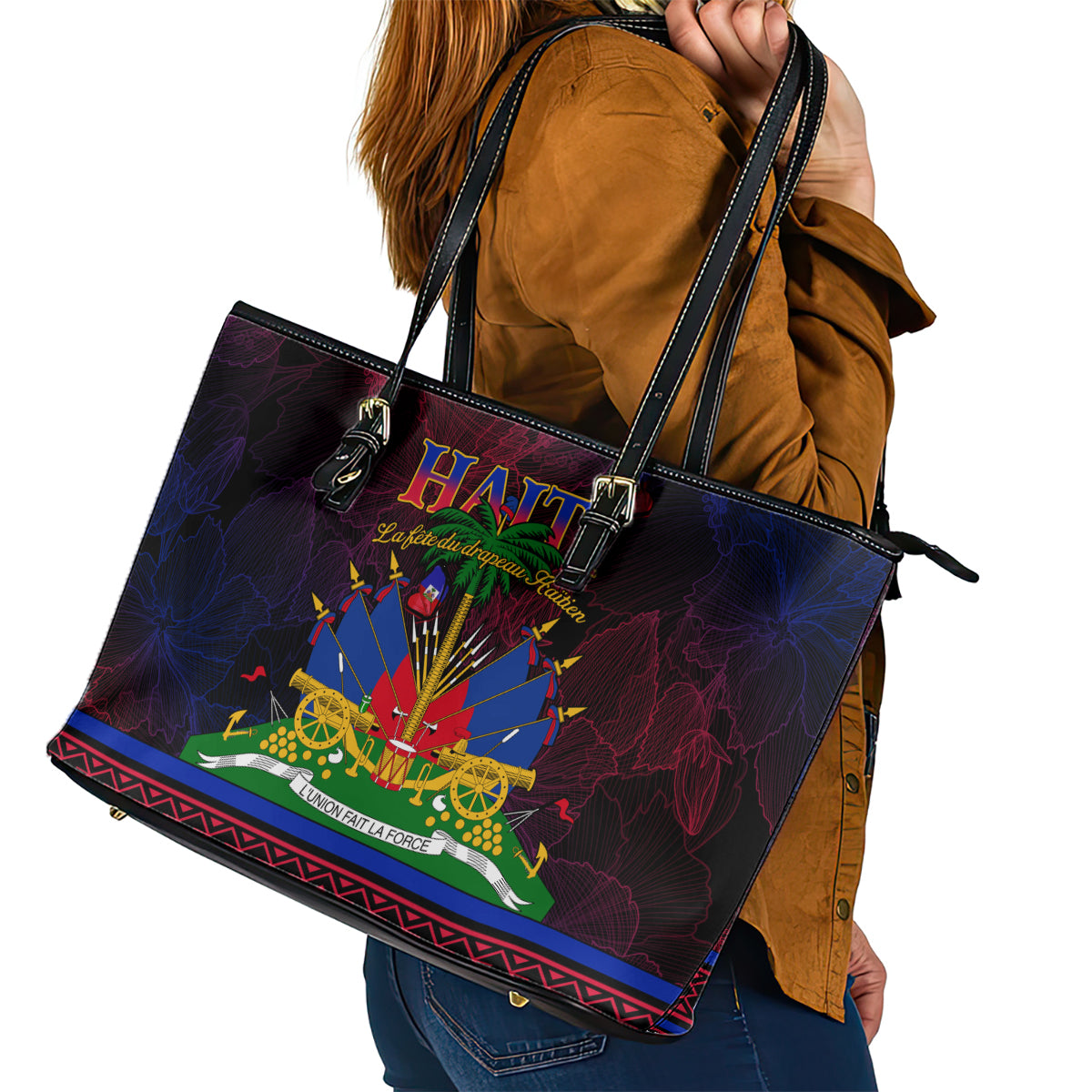 Haitian Flag Day Leather Tote Bag La fete du drapeau Haitien - Wonder Print Shop