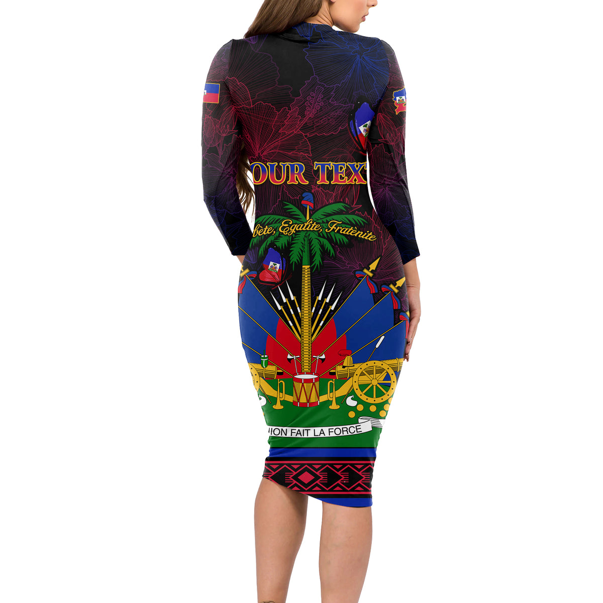 Haitian Flag Day Long Sleeve Bodycon Dress La fete du drapeau Haitien - Wonder Print Shop