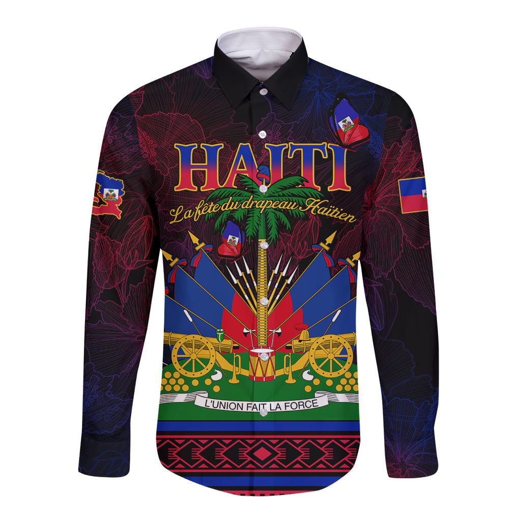 Haitian Flag Day Long Sleeve Button Shirt La fete du drapeau Haitien - Wonder Print Shop