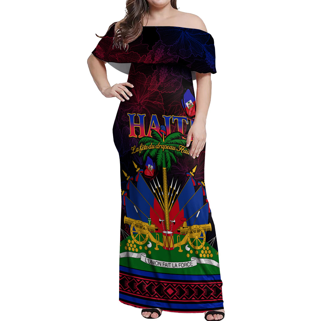 Haitian Flag Day Off Shoulder Maxi Dress La fete du drapeau Haitien - Wonder Print Shop