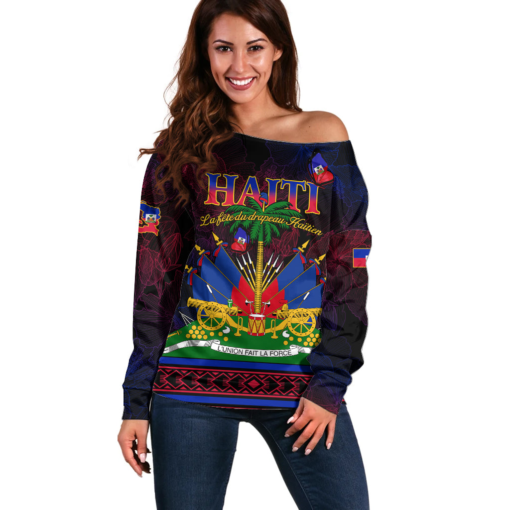 Haitian Flag Day Off Shoulder Sweater La fete du drapeau Haitien - Wonder Print Shop