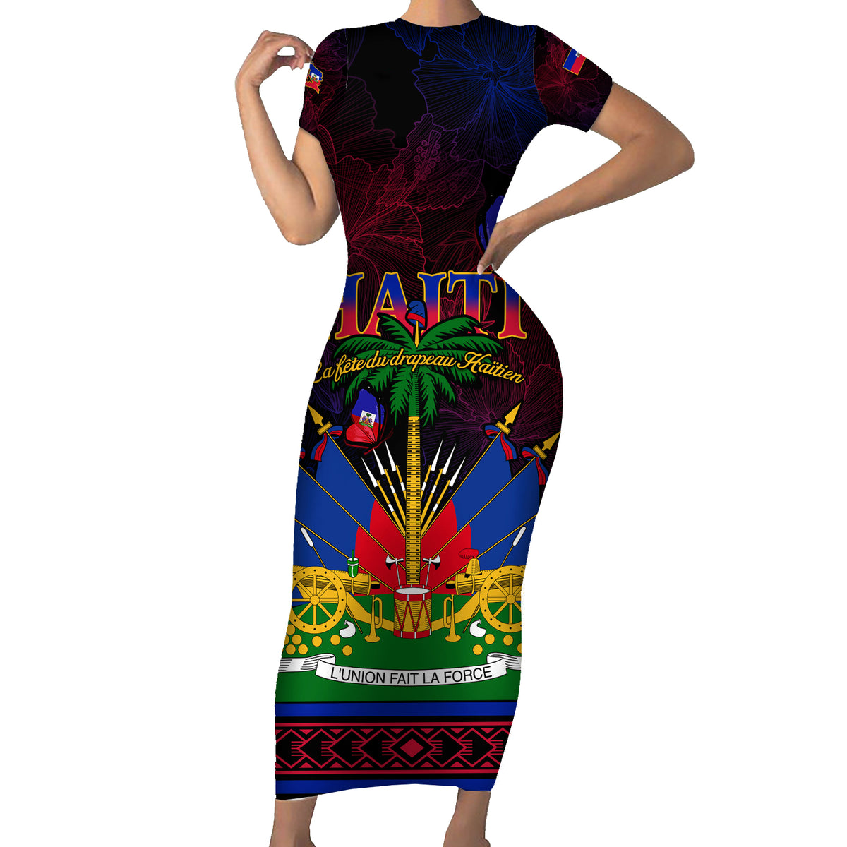 Haitian Flag Day Short Sleeve Bodycon Dress La fete du drapeau Haitien - Wonder Print Shop