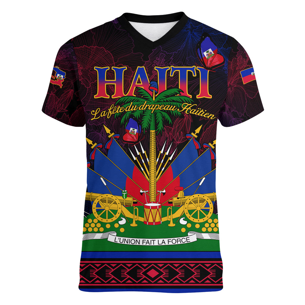 Haitian Flag Day Women V Neck T Shirt La fete du drapeau Haitien - Wonder Print Shop