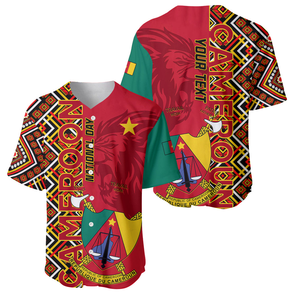 Cameroon National Day Baseball Jersey Cameroun Coat Of Arms Ankara Pattern - Wonder Print Shop