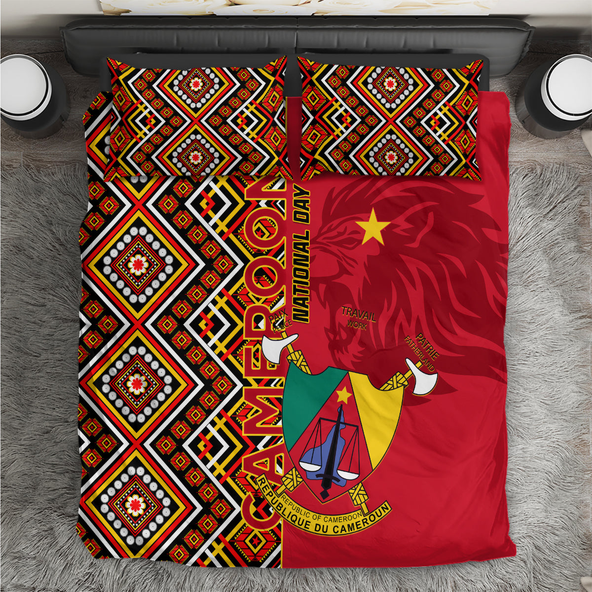 Cameroon National Day Bedding Set Cameroun Coat Of Arms Ankara Pattern - Wonder Print Shop