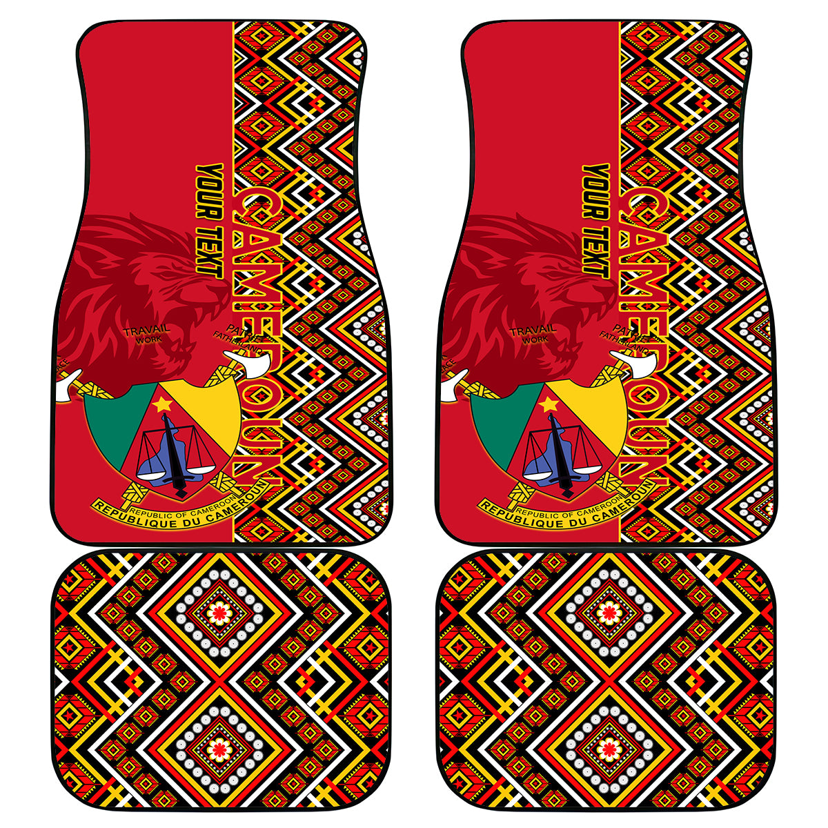 Cameroon National Day Car Mats Cameroun Coat Of Arms Ankara Pattern - Wonder Print Shop