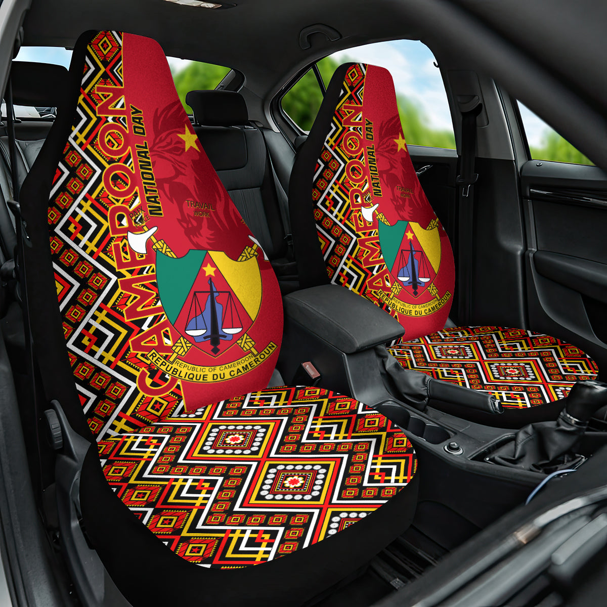 Cameroon National Day Car Seat Cover Cameroun Coat Of Arms Ankara Pattern