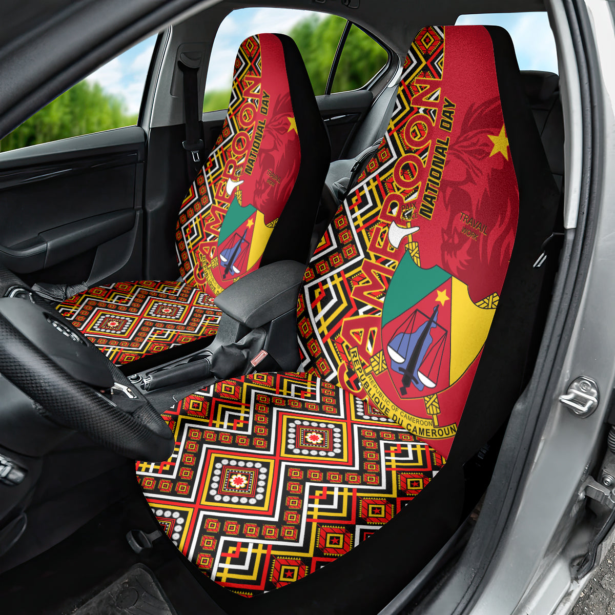 Cameroon National Day Car Seat Cover Cameroun Coat Of Arms Ankara Pattern - Wonder Print Shop