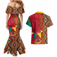 Cameroon National Day Couples Matching Mermaid Dress and Hawaiian Shirt Cameroun Coat Of Arms Ankara Pattern - Wonder Print Shop