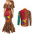 Cameroon National Day Couples Matching Mermaid Dress and Long Sleeve Button Shirt Cameroun Coat Of Arms Ankara Pattern