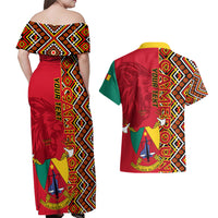 Cameroon National Day Couples Matching Off Shoulder Maxi Dress and Hawaiian Shirt Cameroun Coat Of Arms Ankara Pattern - Wonder Print Shop