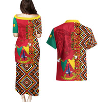 Cameroon National Day Couples Matching Puletasi and Hawaiian Shirt Cameroun Coat Of Arms Ankara Pattern - Wonder Print Shop