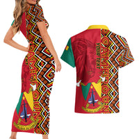Cameroon National Day Couples Matching Short Sleeve Bodycon Dress and Hawaiian Shirt Cameroun Coat Of Arms Ankara Pattern - Wonder Print Shop