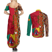 Cameroon National Day Couples Matching Summer Maxi Dress and Long Sleeve Button Shirt Cameroun Coat Of Arms Ankara Pattern - Wonder Print Shop