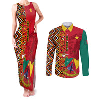 Cameroon National Day Couples Matching Tank Maxi Dress and Long Sleeve Button Shirt Cameroun Coat Of Arms Ankara Pattern - Wonder Print Shop