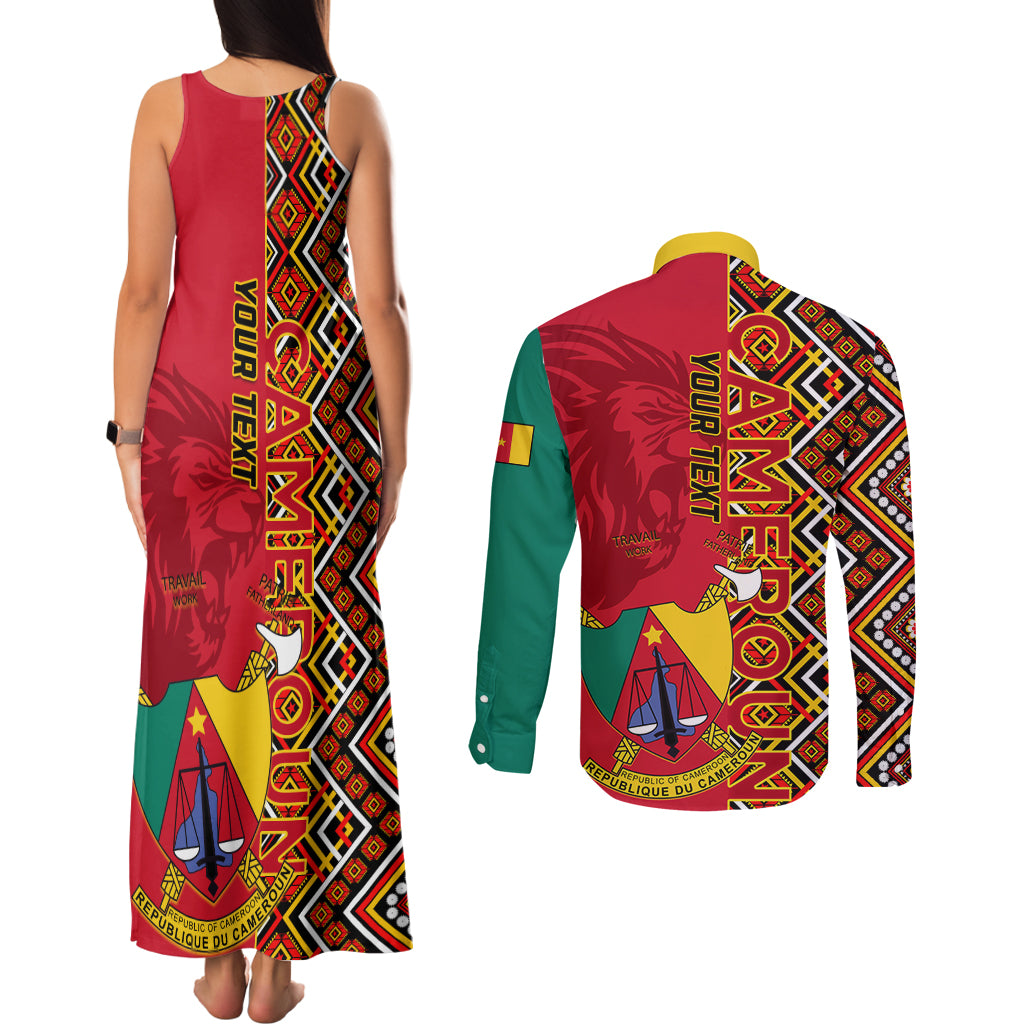 Cameroon National Day Couples Matching Tank Maxi Dress and Long Sleeve Button Shirt Cameroun Coat Of Arms Ankara Pattern - Wonder Print Shop