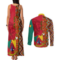 Cameroon National Day Couples Matching Tank Maxi Dress and Long Sleeve Button Shirt Cameroun Coat Of Arms Ankara Pattern - Wonder Print Shop