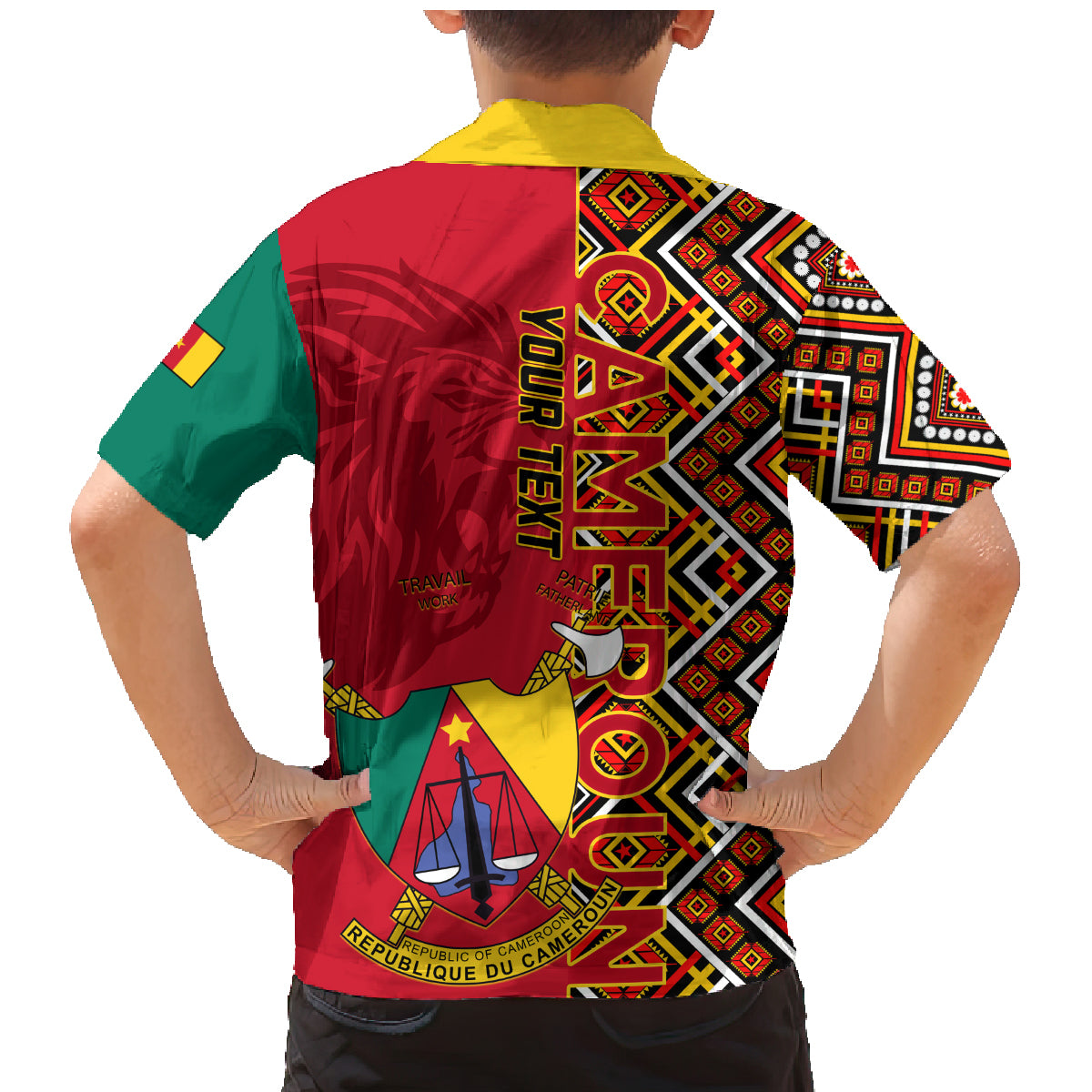 Cameroon National Day Family Matching Mermaid Dress and Hawaiian Shirt Cameroun Coat Of Arms Ankara Pattern - Wonder Print Shop