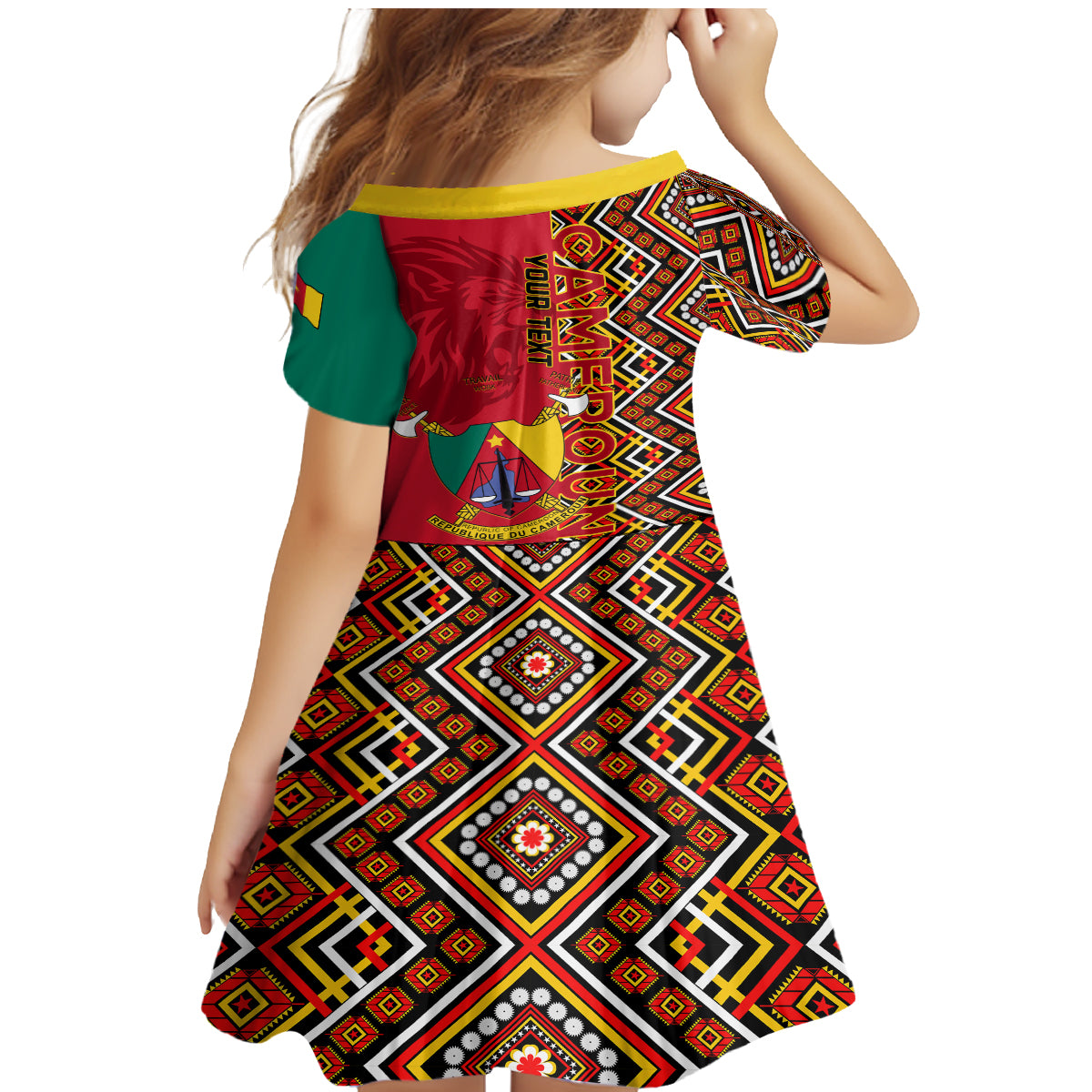 Cameroon National Day Family Matching Mermaid Dress and Hawaiian Shirt Cameroun Coat Of Arms Ankara Pattern - Wonder Print Shop