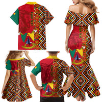 Cameroon National Day Family Matching Mermaid Dress and Hawaiian Shirt Cameroun Coat Of Arms Ankara Pattern - Wonder Print Shop
