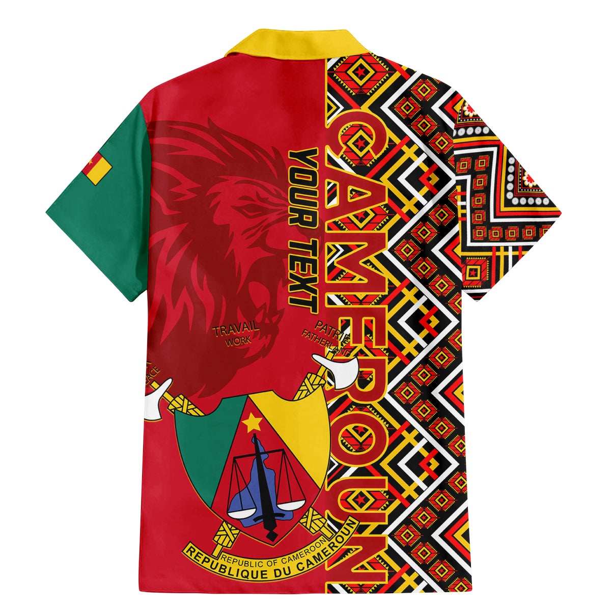Cameroon National Day Family Matching Mermaid Dress and Hawaiian Shirt Cameroun Coat Of Arms Ankara Pattern - Wonder Print Shop