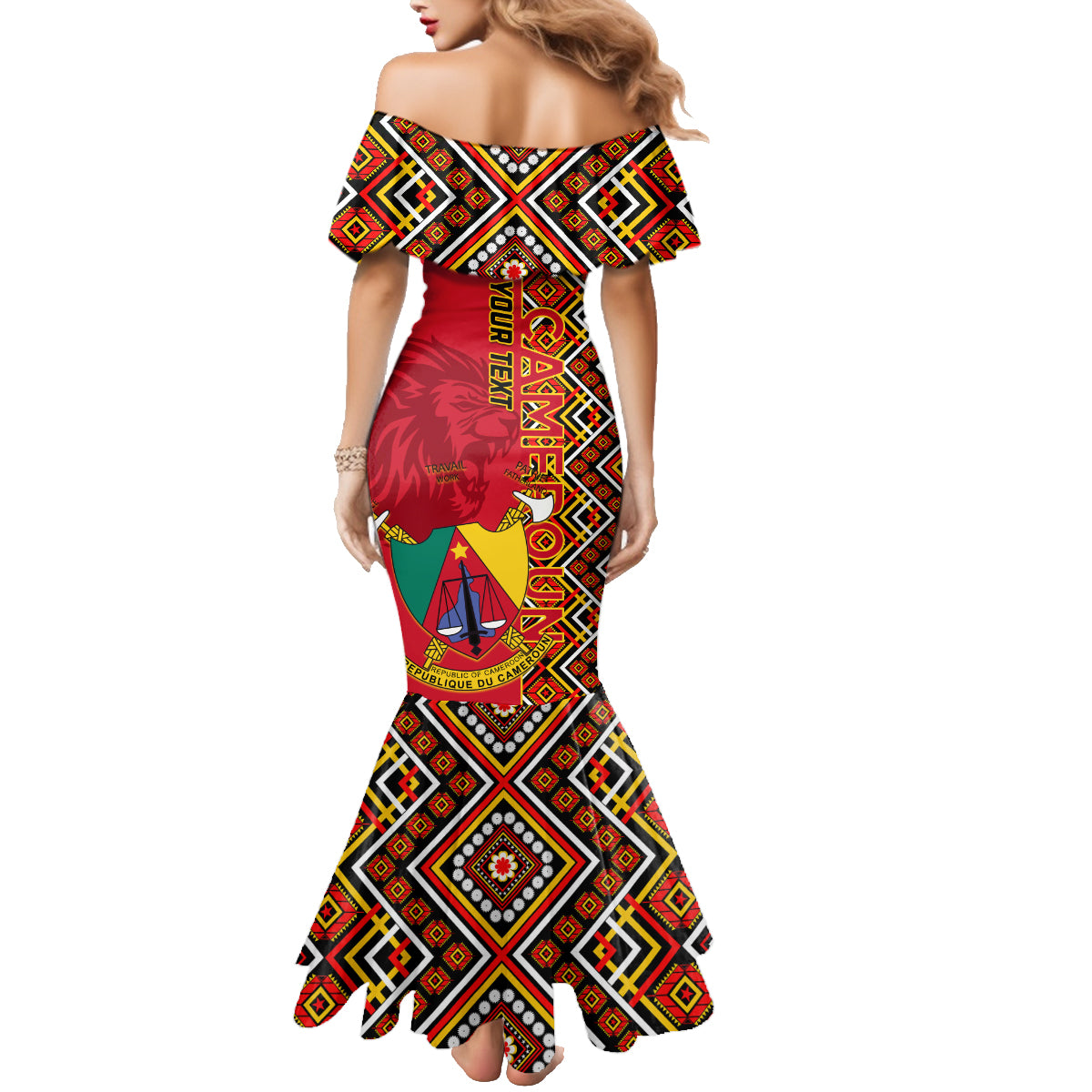 Cameroon National Day Family Matching Mermaid Dress and Hawaiian Shirt Cameroun Coat Of Arms Ankara Pattern - Wonder Print Shop
